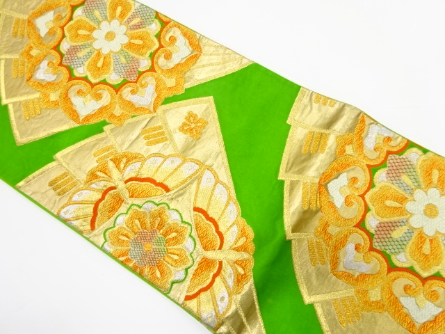 JAPANESE KIMONO / ANTIQUE FUKURO OBI / SILK / WOVEN FLORAL CREST & BUTTERFLY